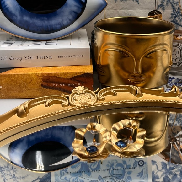 🆕 OSCAR DE LA RENTA 🧿 NWOT Gold Sculptural Stone "O" Shaped Hoops - Picture 4 of 14